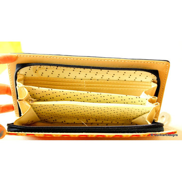Orange Clutch Purse, Indian Design, Woman Digital Print, Faux Leather and Fabric Purse
